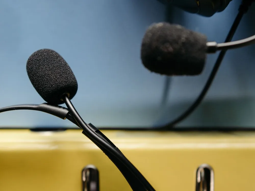 Close-up of a headset microphone