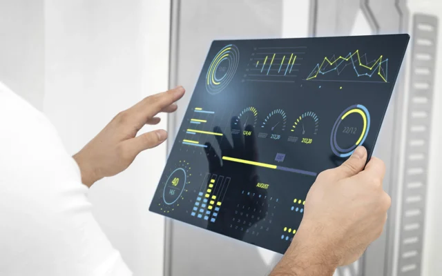 Reviewing charts and project information on a tablet